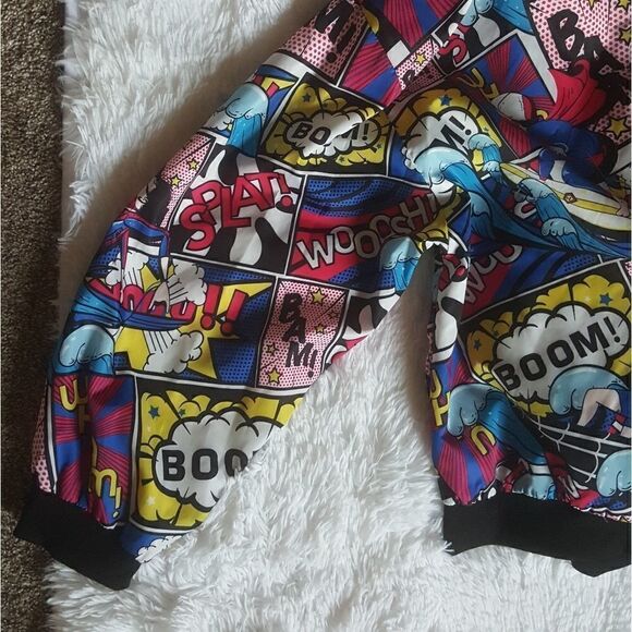 Comic Book Graphic Jacket Swishy Full Zip Multicolor Unisex Size Large - Picture 4 of 6